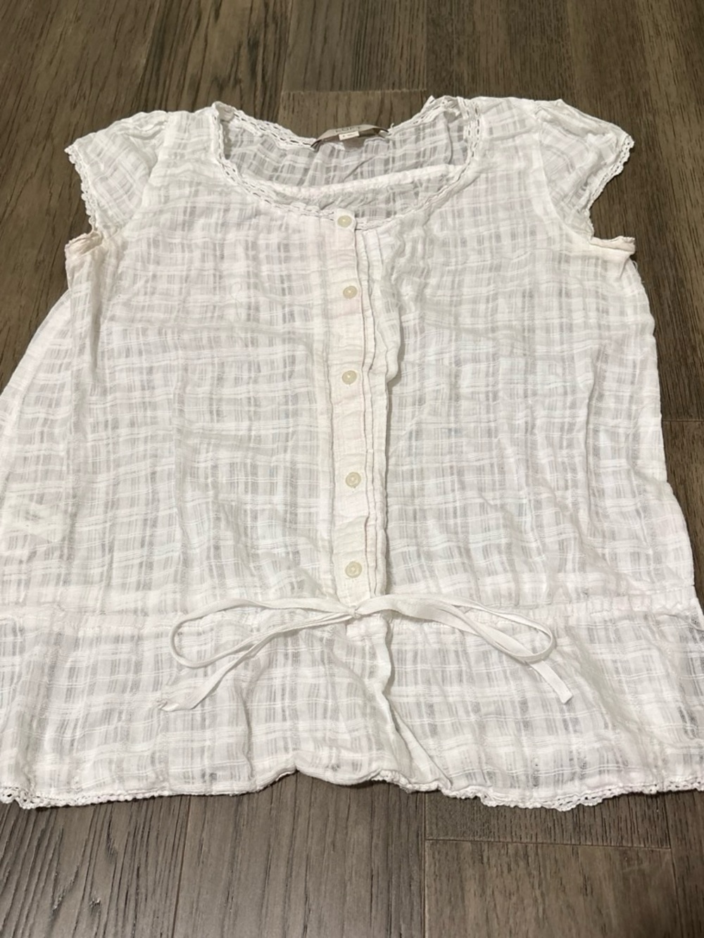 LOFT White Button-Front Gauze Peasant Top